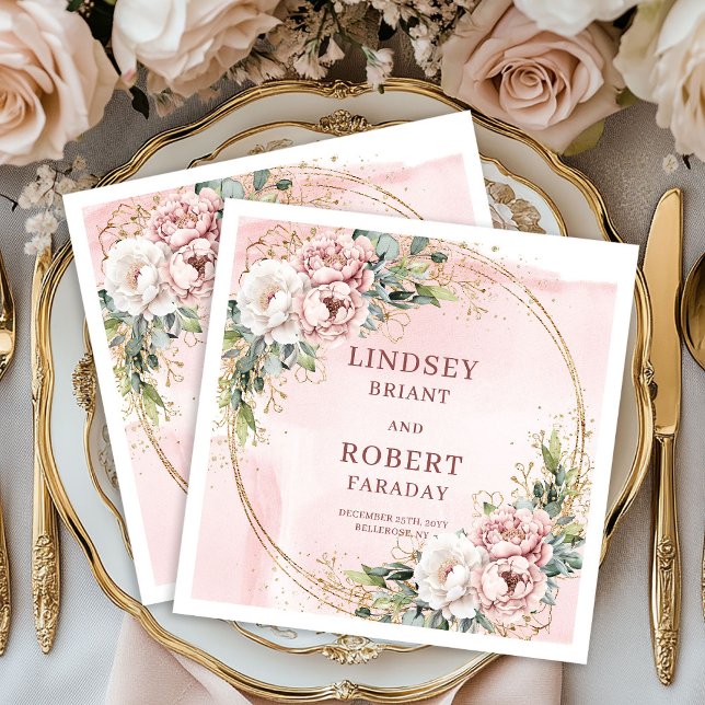 Guardanapo De Papel Rose Gold Floral Gold Glitter Greenery Wedding  (Rose Gold Floral Gold Glitter Greenery Wedding Napkins)