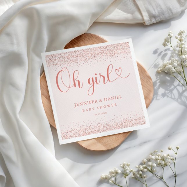 Guardanapo De Papel Rose Gold Oh Girl Confetti Minimal Script (Criador carregado)