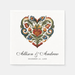 Guardanapo De Papel Rosemaling Heart Arte popular norueguesa