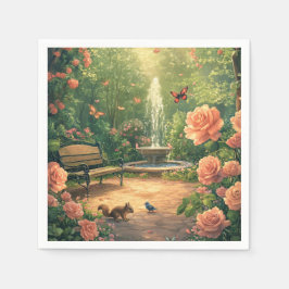 Guardanapo De Papel Rosengarten mit Springbrunnen mit Schmetterling