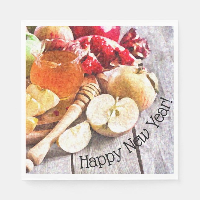 Guardanapo De Papel Rosh Hashanah doce com Maçãs e Mel Russos (Frente)