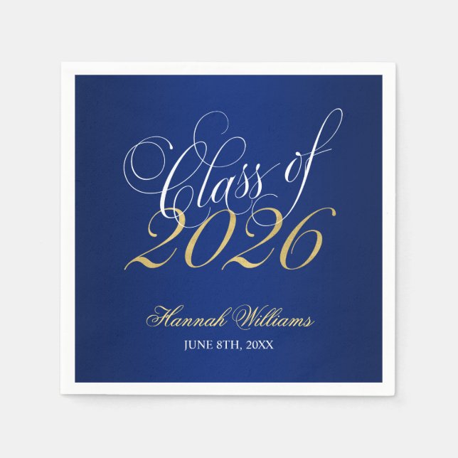 Guardanapo De Papel Roteiro Azul Dourado Turma de 2026 Graduação (Frente)