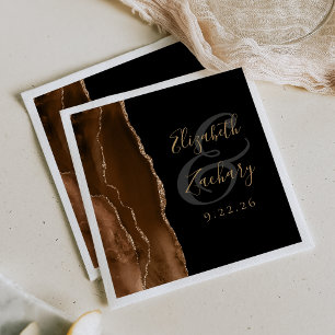 Guardanapo De Papel Roteiro de Ágata Geodo Mocha Marrom Dourado Preto
