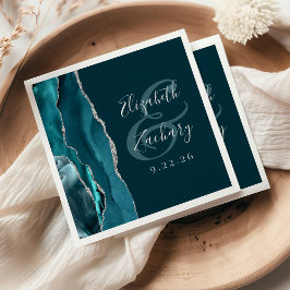 Guardanapo De Papel Roteiro de Geodo de Ágata Azul Teal Prata Casament