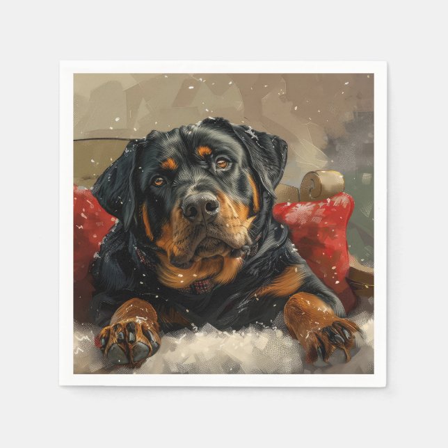 Guardanapo De Papel Rottweiler Cachorro Natal Festivo (Frente)