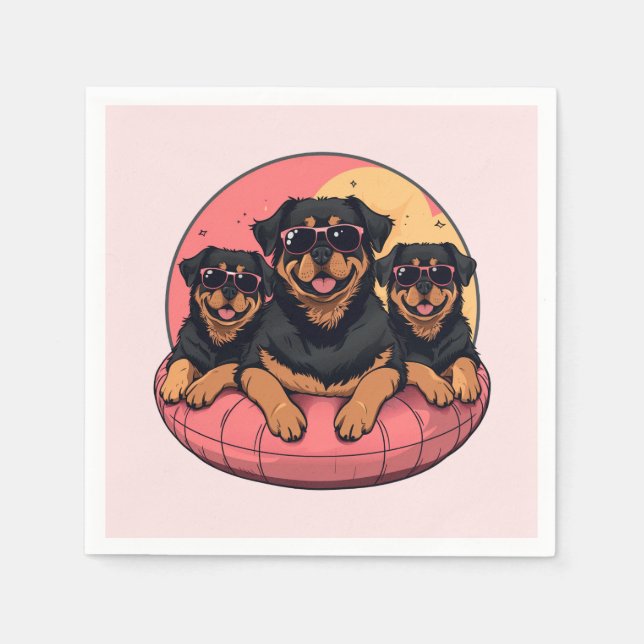 Guardanapo De Papel Rottweiler Dogs Summer Piscinas Floties (Frente)