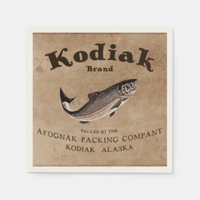 Guardanapo De Papel Rótulo de Salmão Vintage Kodiak (Frente)