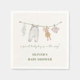 Guardanapo De Papel Roupas de Bebê Menino Boho Verde Sage Fofas Chá de
