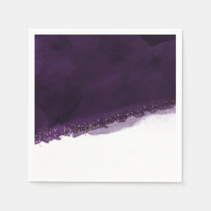 Guardanapo De Papel Roxo Ameixa Aquarela & Dourado Moderno Chique Eleg