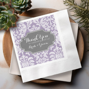 Guardanapo De Papel Roxo Cinza Vintage Damasco Casamento Obrigado