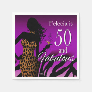 Guardanapo De Papel Roxo do aniversário do leopardo 50th da notíci