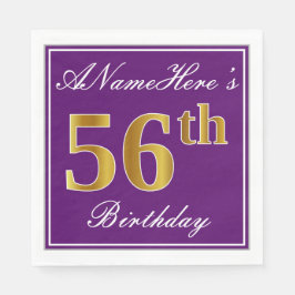 Guardanapo De Papel Roxo Elegante, Faux Dourado 56º Aniversário + Nome