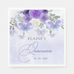Guardanapo De Papel Roxo Floral Roxo Lilás Borboletas Quinceanera