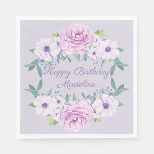 Guardanapo De Papel Roxo Lilás Lavanda Floral Aniversário Personalizad