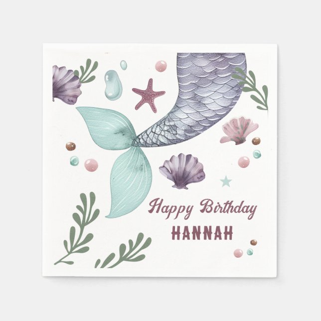 Guardanapo De Papel Roxo Mermaid do Mar Aniversário de criança (Frente)