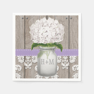 Guardanapo De Papel Roxo Monograma Branco Hydrangea Mason Jar
