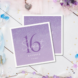 Guardanapo De Papel Roxo Sweet 16 Nome Personalizado 