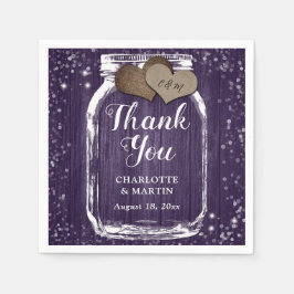 Guardanapo De Papel Roxo Wood Mason Jar Dois Corações Obrigado Casamen