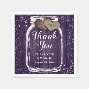 Guardanapo De Papel Roxo Wood Mason Jar Dois Corações Obrigado Casamen