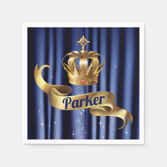Guardanapo De Papel Royal Blue Dourado Prince Birthday (Frente)