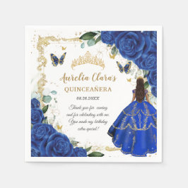 Guardanapo De Papel Royal Blue Floral Princess Gold Quinceañera 15