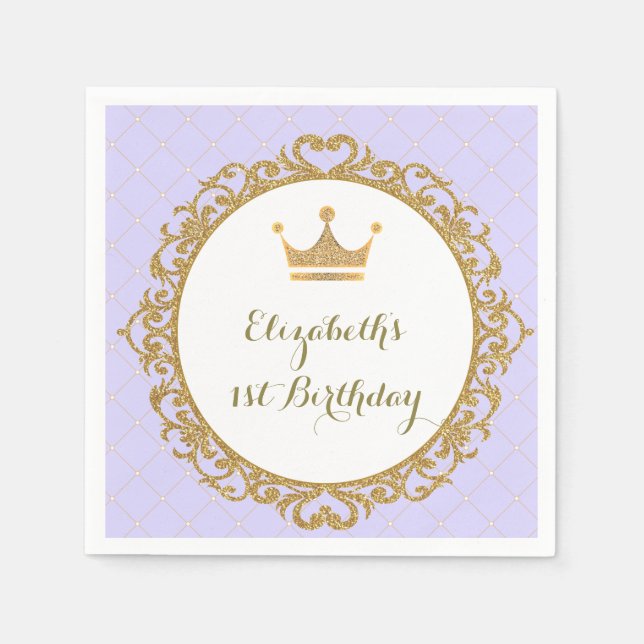 Guardanapo De Papel Royal Princess Lavanda Purple Dourado Birday (Frente)