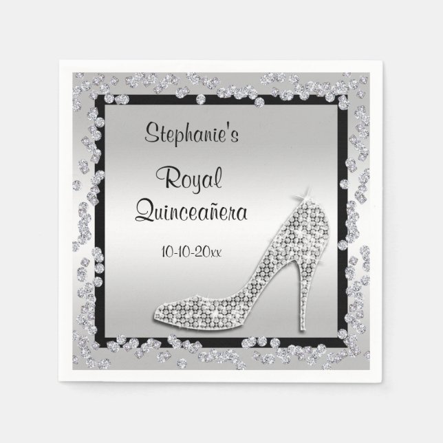 Guardanapo De Papel Royal Quinceañera Silver Jewel Stiletto (Frente)