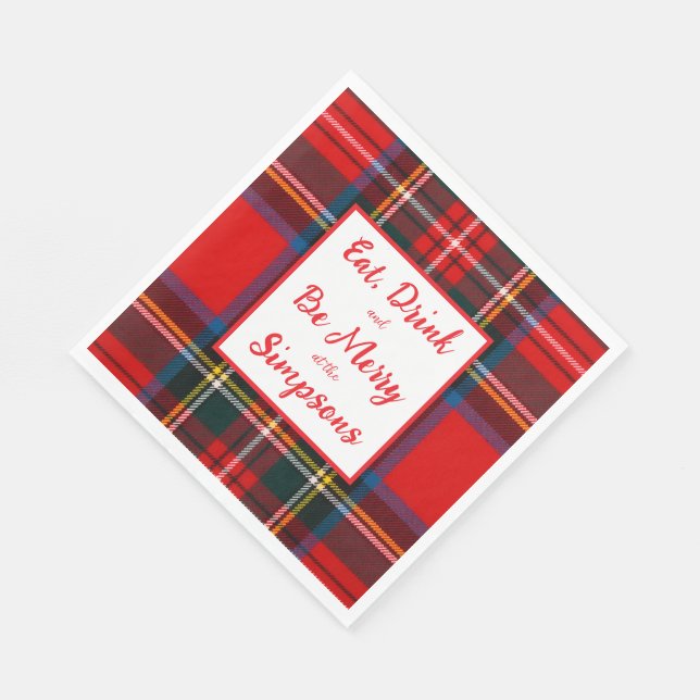 Guardanapo De Papel Royal Stewart Eat Drink Be Merry Xmas Plaid (Quina)