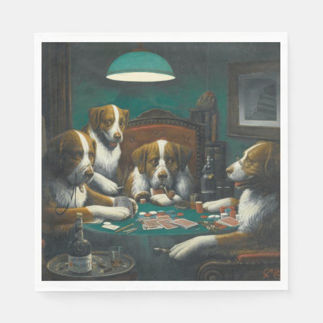 Guardanapo De Papel Rua Bernard Dogs Jogando Poker (Retro Animal Art) (Frente)