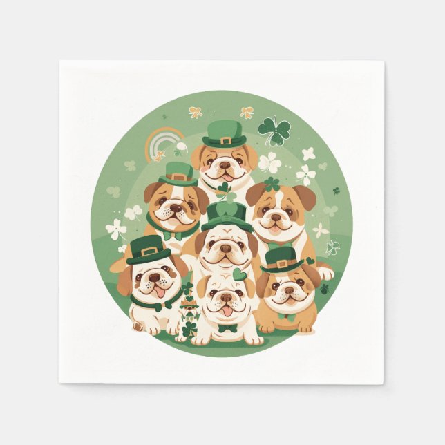 Guardanapo De Papel Rua, Bulldog Inglês do Dia de Patrick (Frente)