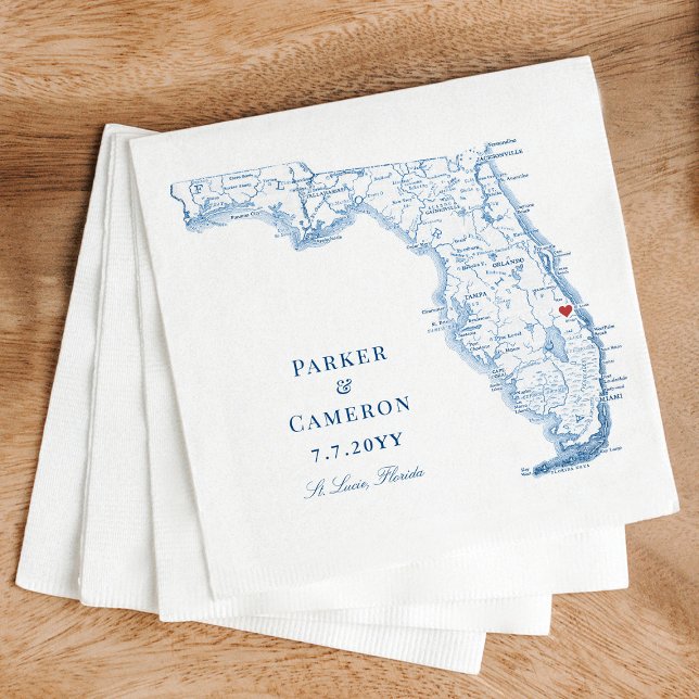 Guardanapo De Papel Rua Lucie Florida Map Elegante Casamento (St. Lucie Florida elegant wedding napkins from Coastal Map Designs)