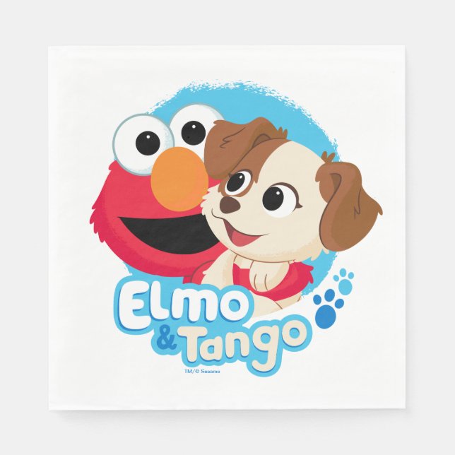 Guardanapo De Papel Rua Sésamo | Crachá Elmo & Tango (Frente)
