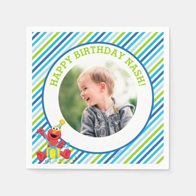 Guardanapo De Papel Rua Sésamo | Elmo - Boys Birthday Striped (Frente)
