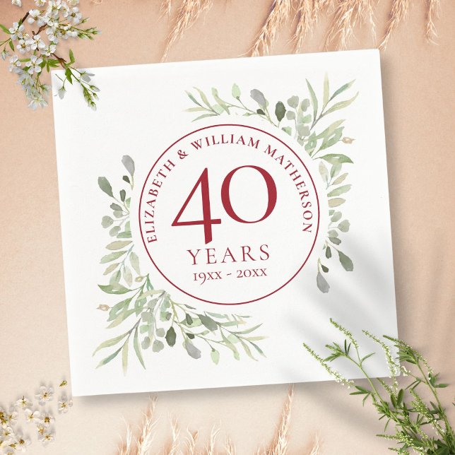 Guardanapo De Papel Ruby 40th Wedding Anniversário Country Greenery (Ruby 40th Wedding Anniversary Country Greenery Napkins)