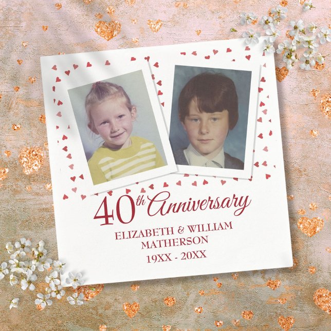 Guardanapo De Papel Ruby 40th Wedding Anniversário Fotos de Infância (Ruby 40th Wedding Anniversary Childhood Photos Napkins)