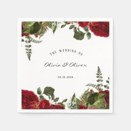 Guardanapo De Papel Ruby Red Botanical Peonies Wedding Wedding