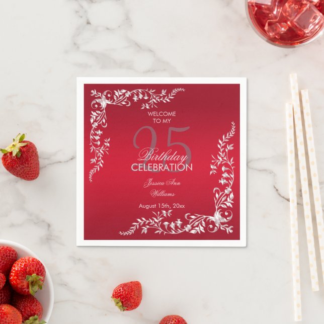 Guardanapo De Papel Ruby Red Decoration 25 Birthday (Insitu)