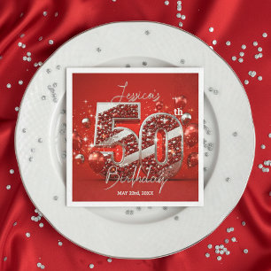 Guardanapo De Papel Ruby Red e Silver 50º Aniversário da Glittery Vibr