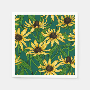 Guardanapo De Papel Rudbekia amarela em verde escuro