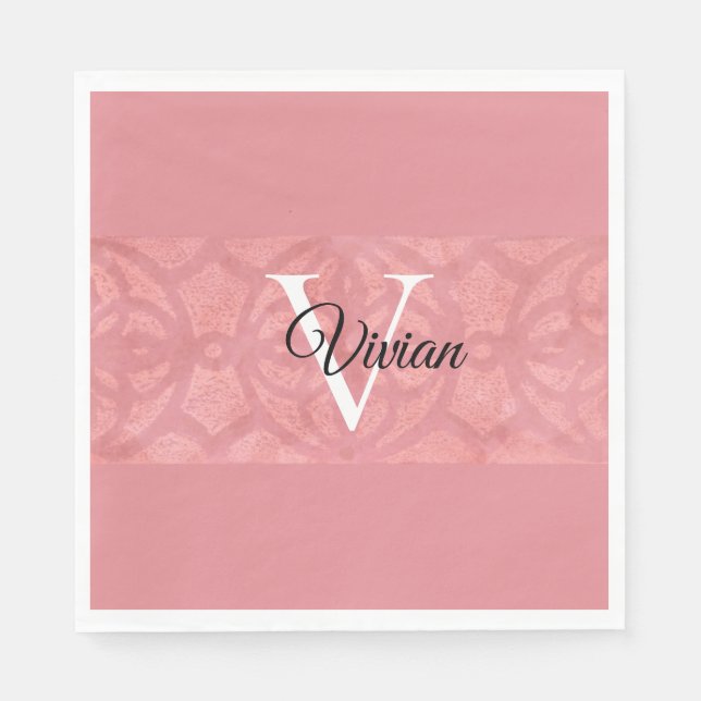 Guardanapo De Papel Ruddy Pink Batik Name Monogrammed (Frente)
