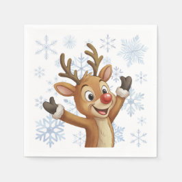 Guardanapo De Papel Rudolph Com Flocos de Neve Azuis
