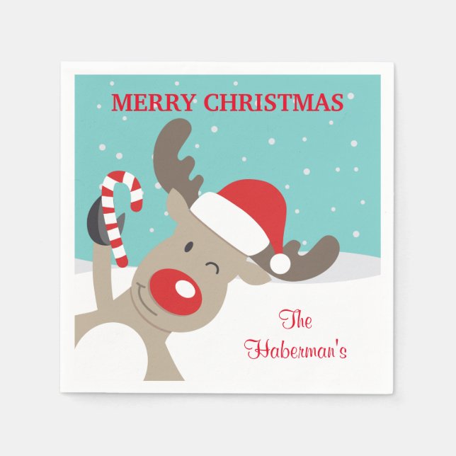 Guardanapo De Papel Rudolph Reindeer personalizado com canas doces (Frente)