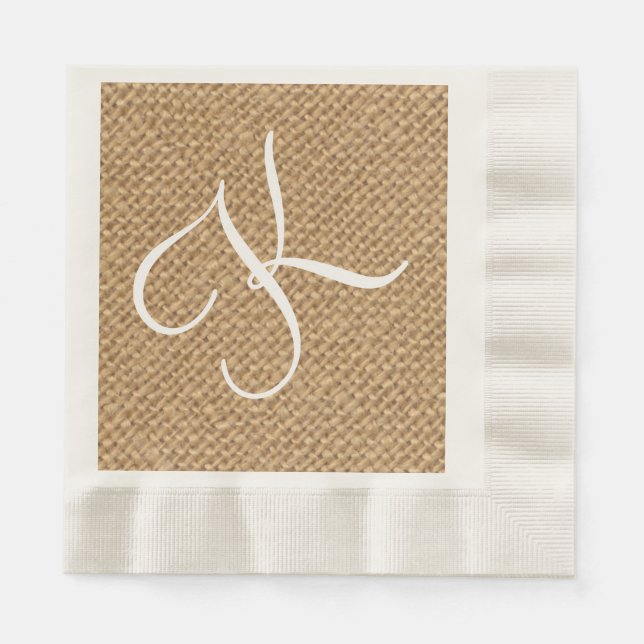 Guardanapo De Papel Russo Burlap Inicial | Papel de Casamento Napkins (Frente)