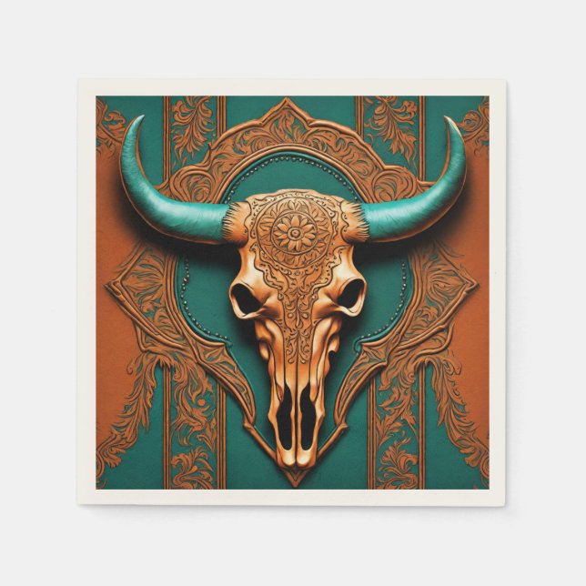 Guardanapo De Papel Russo Cowboy Bull Skull Country Partido Ocidental (Frente)