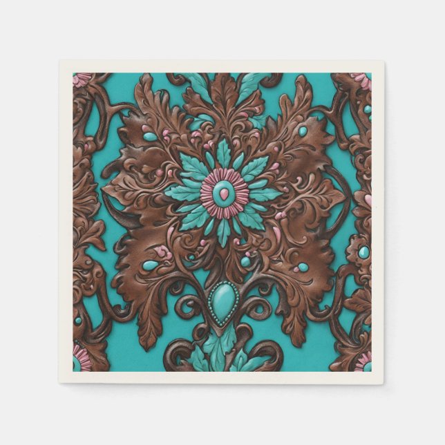 Guardanapo De Papel Russo Cowgirl Teal Brown Country Festa Ocidental (Frente)