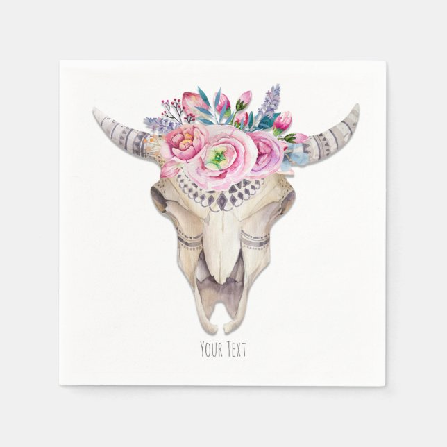 Guardanapo De Papel Russo Floral Cow Skull Boho Chic Party (Frente)