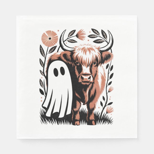 Guardanapo De Papel Russo Vaca Highland Ghost Halloween (Frente)