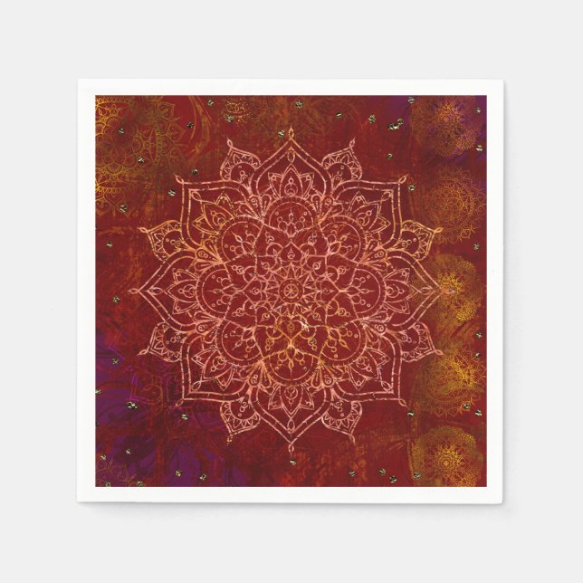 Guardanapo De Papel Rust Red Mandala Dourado Glam Moderna Chic (Frente)
