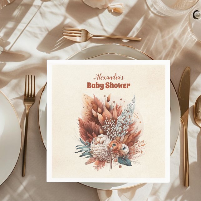 Guardanapo De Papel Rust Terracotta Flowers Chá de fraldas (Criador carregado)