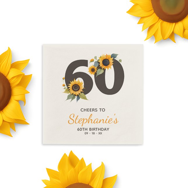Guardanapo De Papel Rustic 60th Birthday Napkins - Tema de Girassol (🌻 Rustic Elegance: 60th Birthday Napkins! 🌼)